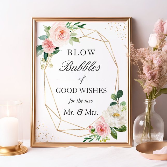 Póster Burbujas bodas de buenos deseos Rubor Floral rosa (Subido por el creador)