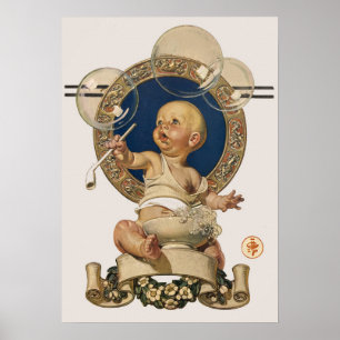 Póster Burbujas de Bebé Antiguas por J.C. Leyendecker Gua