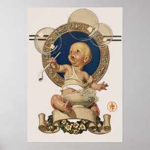 Póster Burbujas de Bebé Vintage por J.C. Leyendecker Nurs