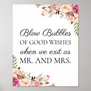 Póster Burbujas de Boda floral rosa de Rótulo de buenos d
