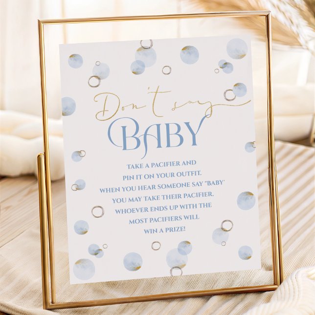 Póster Burbujas de Brunch Azul y Baby Shower No Digas Beb (Blue Brunch Bubbly and Baby Shower Don't Say Baby Poster)