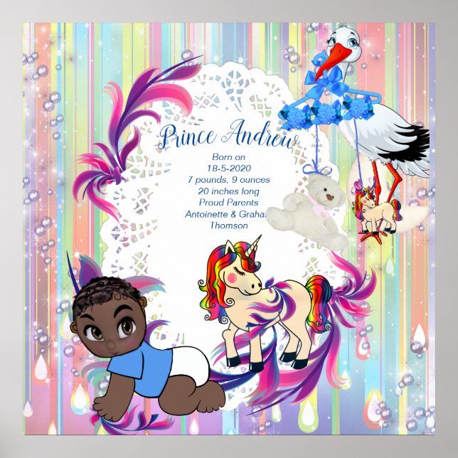 Póster Burbujas de niños y Unicornios (Frente)