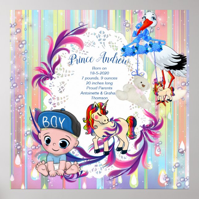 Póster Burbujas de niños y Unicornios (Frente)