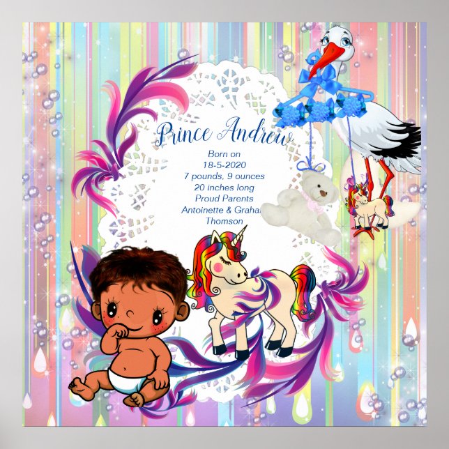 Póster Burbujas de niños y Unicornios (Frente)
