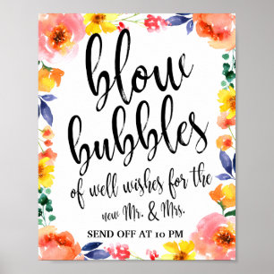 Póster Burbujas desechan el Rótulo de Boda de flores colo