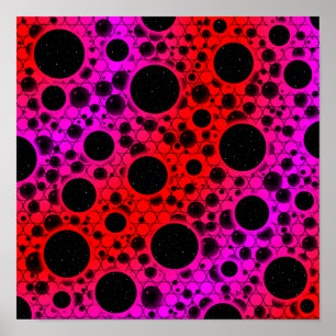 Póster Burbujas Espaciales con Lunares - Rojo/Rosa