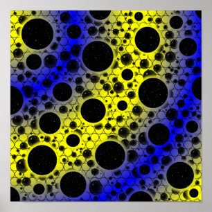 Póster Burbujas Espaciales de Manchas - Amarillo/Azul