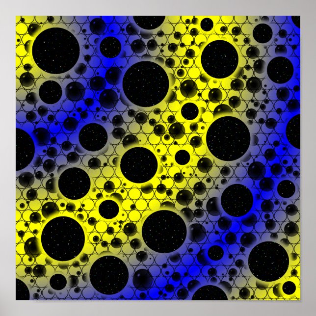 Póster Burbujas Espaciales de Manchas - Amarillo/Azul (Frente)