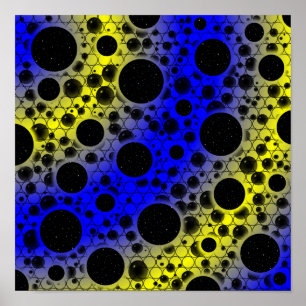 Póster Burbujas Espaciales de Manchas - Azul/Amarillo