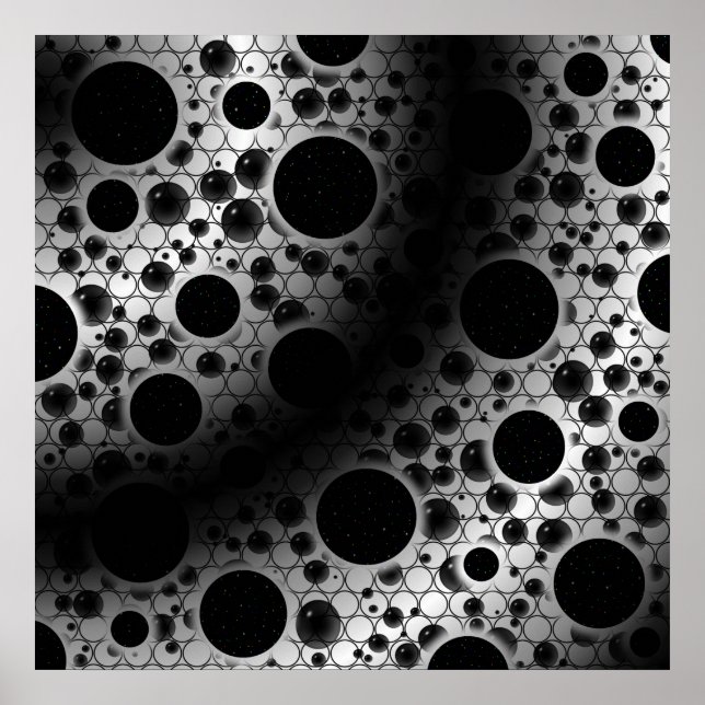 Póster Burbujas Espaciales de Manchas - Blanco/Negro (Frente)