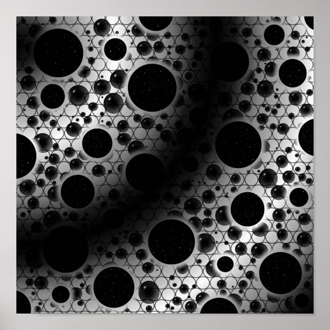 Póster Burbujas Espaciales de Manchas - Blanco/Negro (Frente)