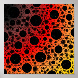 Póster Burbujas Espaciales de Manchas - Negro/Rojo/Dorado