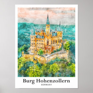 Póster Burg Hohenzollern Alemania Turín acuarela