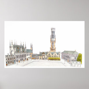 Póster Burg Square. Bruges Belgium.