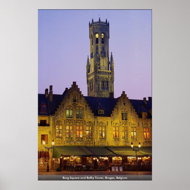 Póster Burg Square y Belfry Tower, Brujas, Bélgica (Frente)