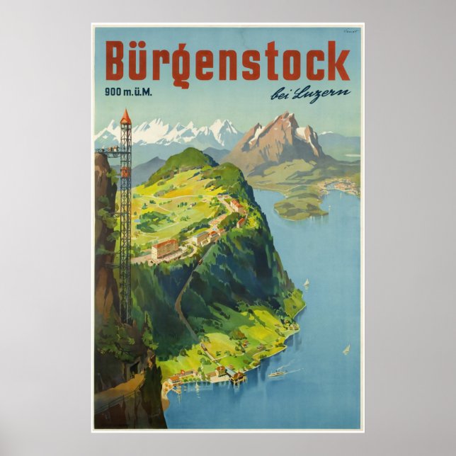 Póster Bürgenstock bei Luzern, Suiza,Cartel de viaje (Frente)