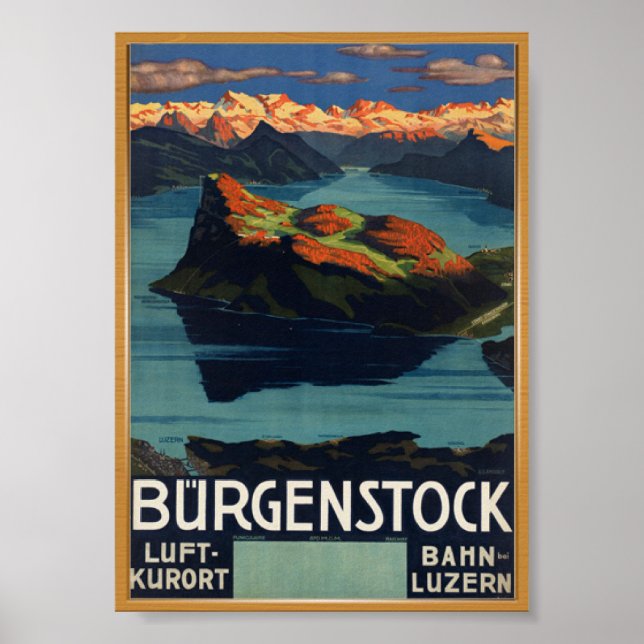Póster Bürgenstock Suiza Poster de Viajes Vintage (Frente)