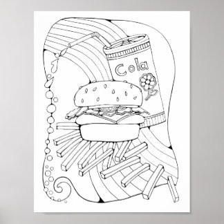 Póster Burger Art Coloring Page Art Poster
