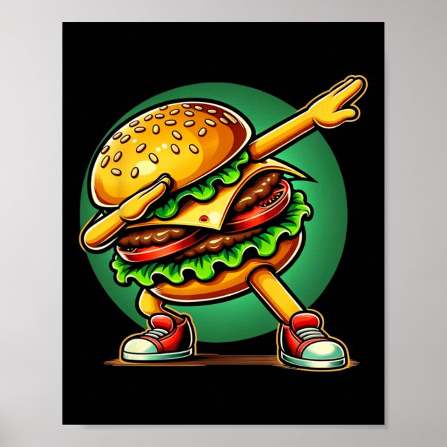 Póster Burger Dabbing Dancing Funny Burger Hamburger Food (Frente)