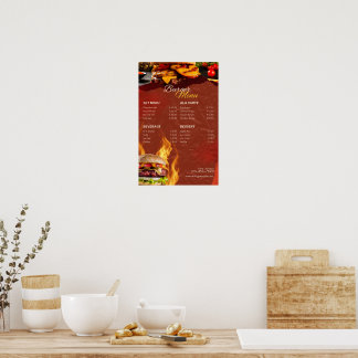 Póster Burger Menu Poster – Modern Restaurant Menu Design