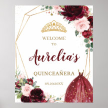 Burgundy Blush Floral Quinceañera Tiara Welcome 