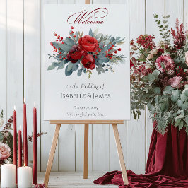 Póster Burgundy & Blush Roses Wedding Welcome