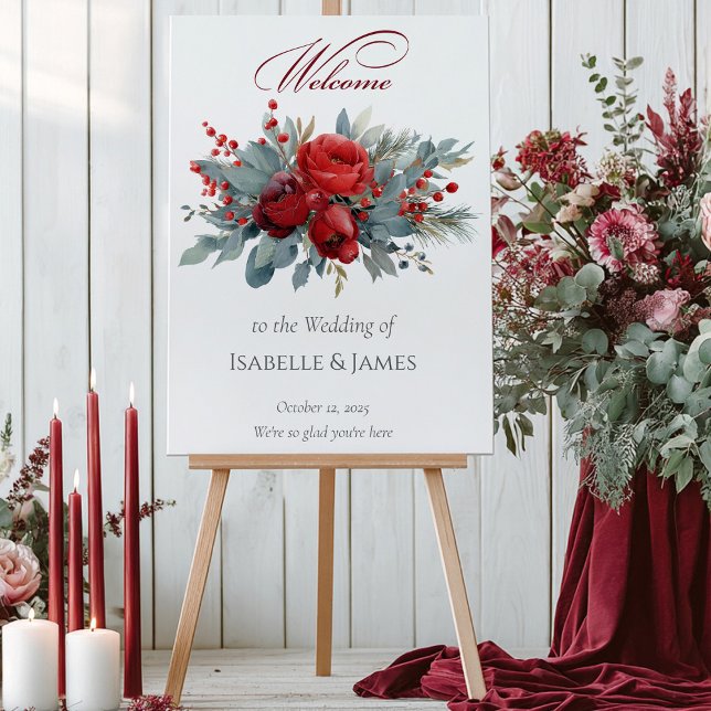 Póster Burgundy & Blush Roses Wedding Welcome (Subido por el creador)