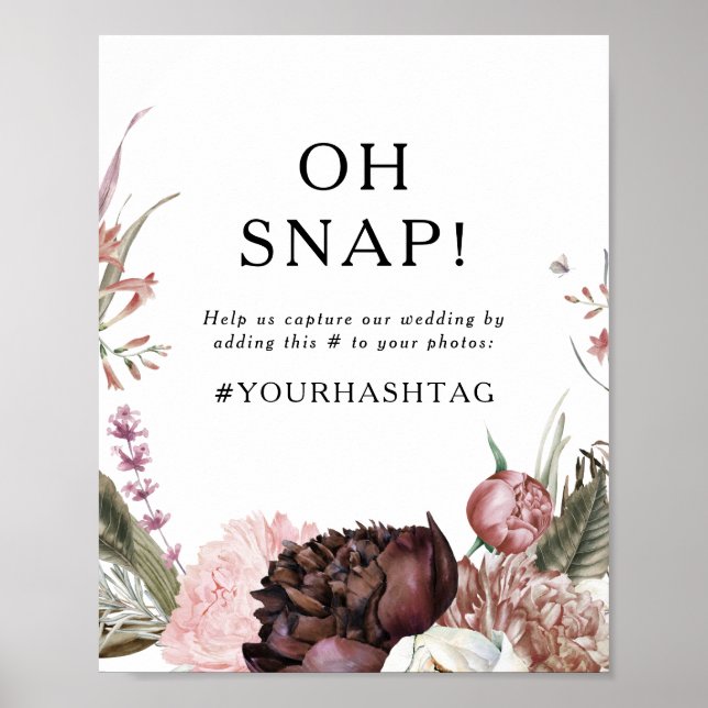Póster Burgundy Boho Floral Oh Boda Snap Rótulo de etique (Frente)