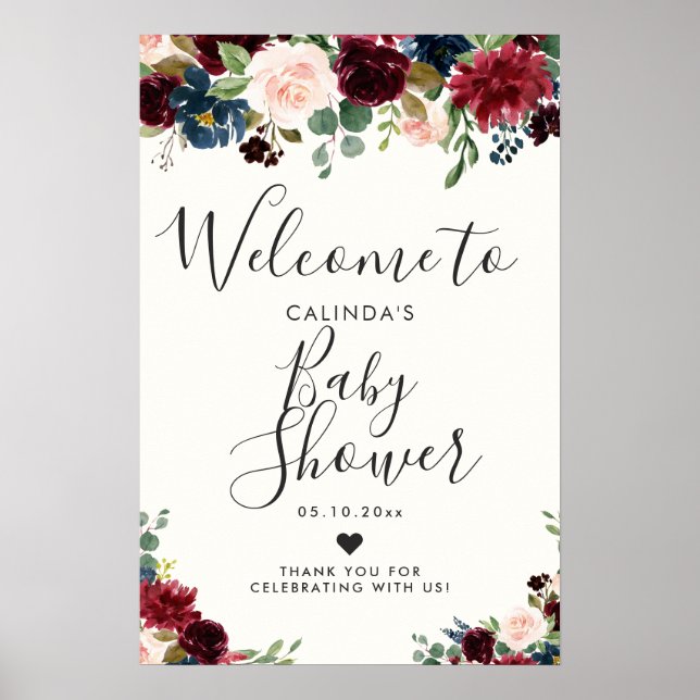 Póster Burgundy Bouquet | BABY SHOWER | Bienvenida (Frente)