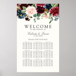 Póster Burgundy Bouquet Tabla de asientos de 9 mesas de