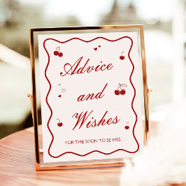 Póster Burgundy Cherry Bridal Shower Advice and Wishes