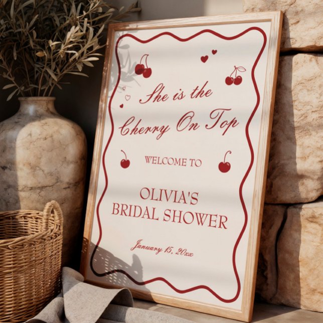Póster Burgundy Cherry On Top Bridal Shower Welcome (Subido por el creador)
