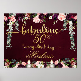 Póster Burgundy Fabulous 50 Birthday Celebration 54x40