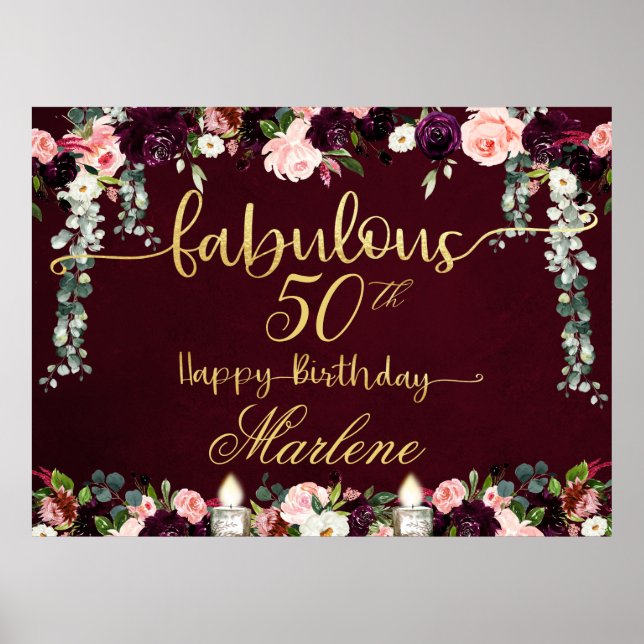 Póster Burgundy Fabulous 50 Birthday Celebration 54x40 (Frente)