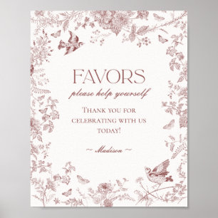 Póster Burgundy Fall Toile De Jouy Floral Favor Rótulo