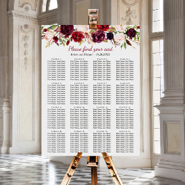 Póster Burgundy Floral 16 Tablas Boda Tabla de asientos