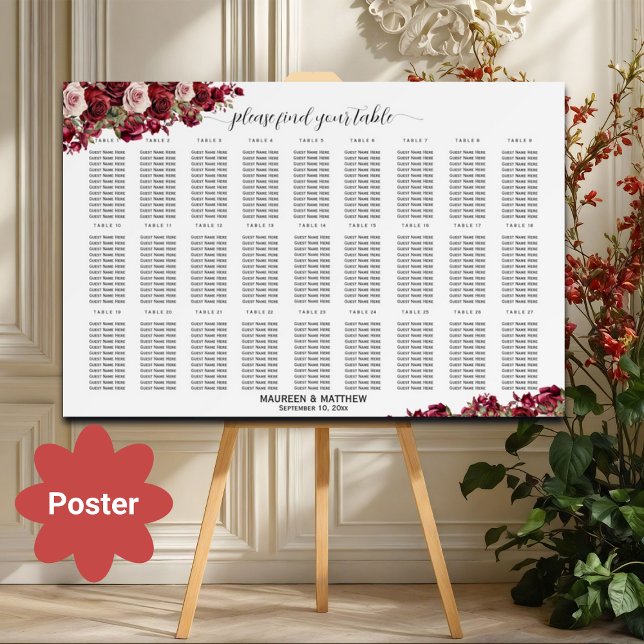 Póster Burgundy Floral 27 Tablas Asientos Boda (Subido por el creador)