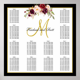 Póster Burgundy Floral Black Gold Boda