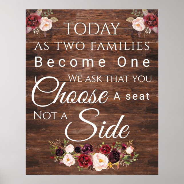 Póster Burgundy Floral Choose a Seat  (Frente)