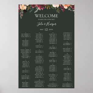 Póster Burgundy Floral Gráfico de asientos alfabéticos