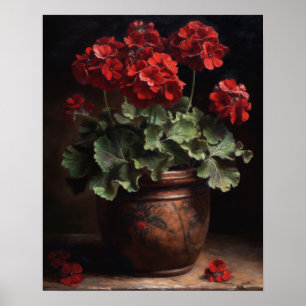 Póster Burgundy Geranium Flowers Art Print Poster