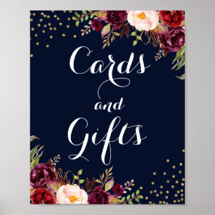 Póster Burgundy Gold Navy Floral Tarjetas y Regalos Boda