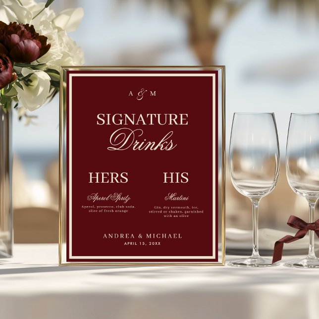 Póster Burgundy & Ivory Old Money Signature Drinks Sign (Subido por el creador)