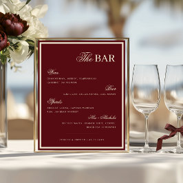 Póster Burgundy & Ivory The Wedding Bar Drink Menu Sign