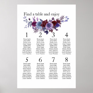 Póster Burgundy Lavender Dusty Blue Minimalist Floral