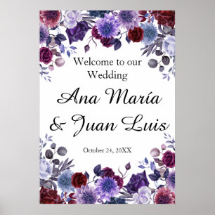 Póster Burgundy Lavender Dusty Blue Minimalist Floral