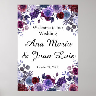 Póster Burgundy Lavender Dusty Blue Minimalist Floral