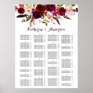 Póster Burgundy Marsala Boho Boda Floral