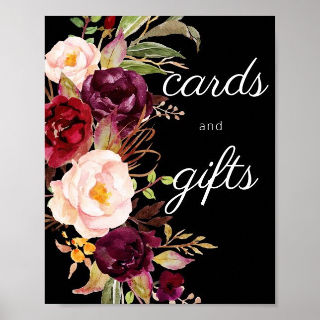 Póster Burgundy Marsala Tarjetas Florales y Regalos Rótul (Frente)