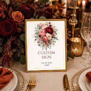Póster Burgundy Moderno Floral Otoño mesa personalizada